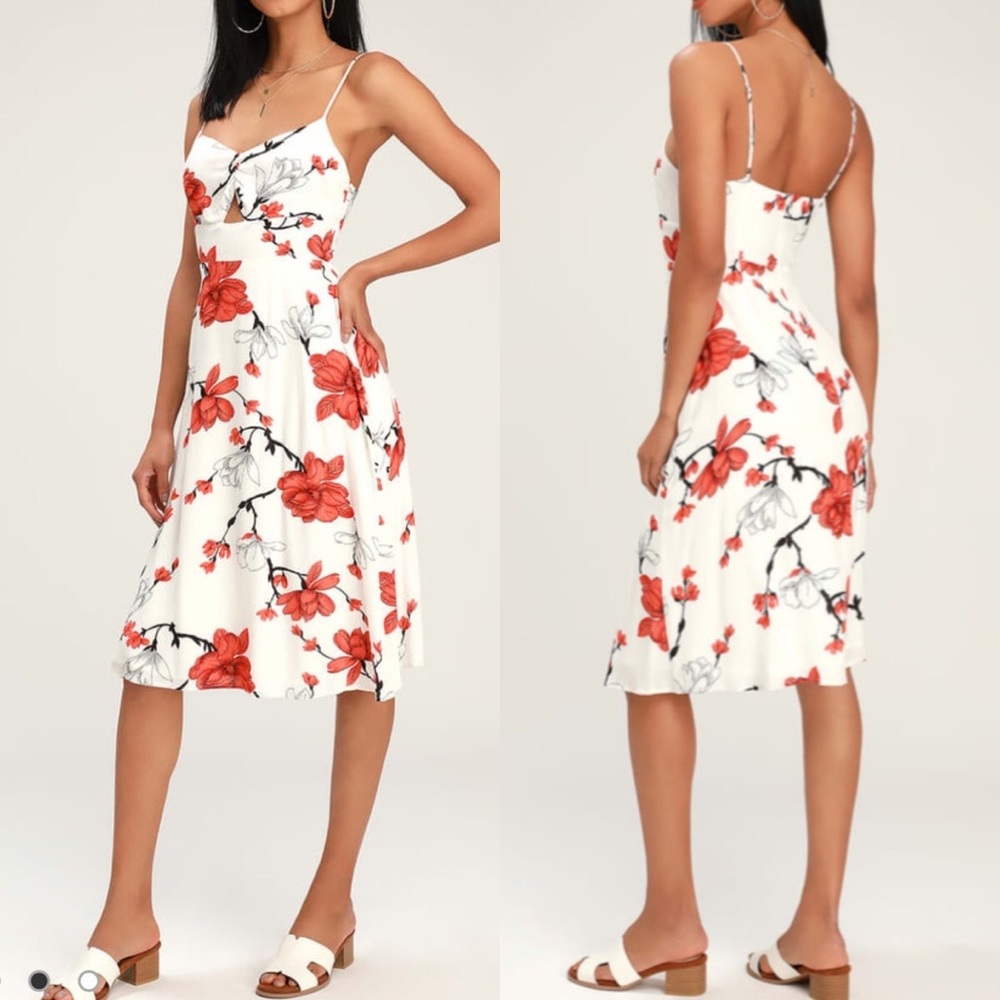 🆕Lulu’s Blossom Babe Floral Print CutoutMidiDress